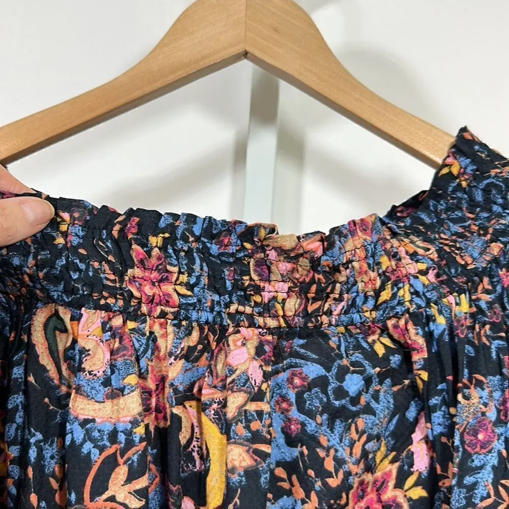 FREE PEOPLE Women’s Free Spirit Floral Printed Off Shoulder Top Blue Extra Small